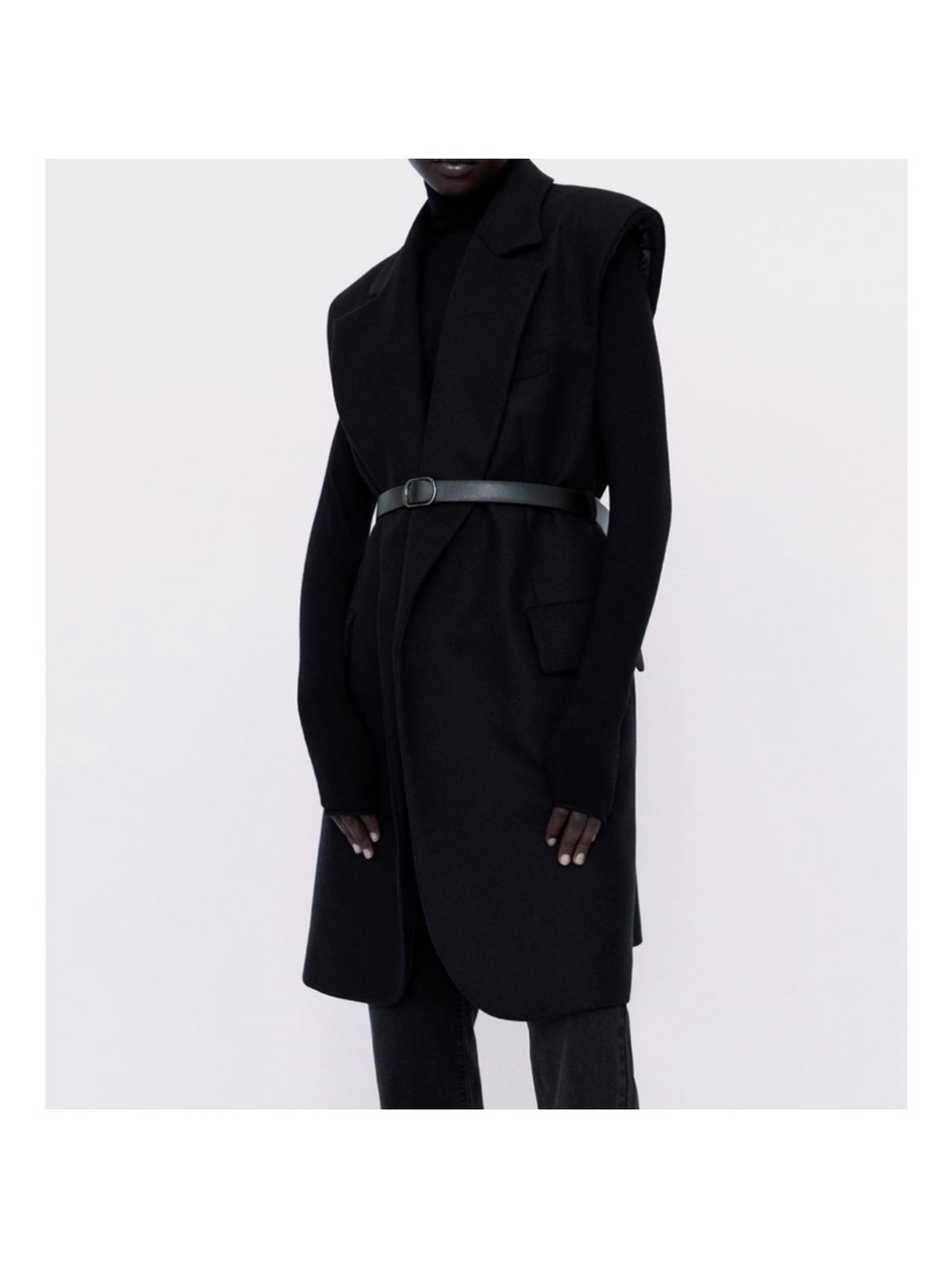 Zara NWT Wool blend Shoulder pad Wool Vest - Black size Small